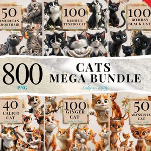 Méga lot de chats Clipart 800 PNG Clipart animaux de race de chat Clipart de chat lunatique animal de compagnie PNG amoureux des chats | Clipart à usage commercial transparent