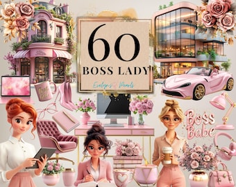 Boss Lady Clipart Office Girl PNG Rose Gold Planner Clipart Pink Planner PNG Journal Clipart Entrepreneur PNG Book | Commercial Use Clipart