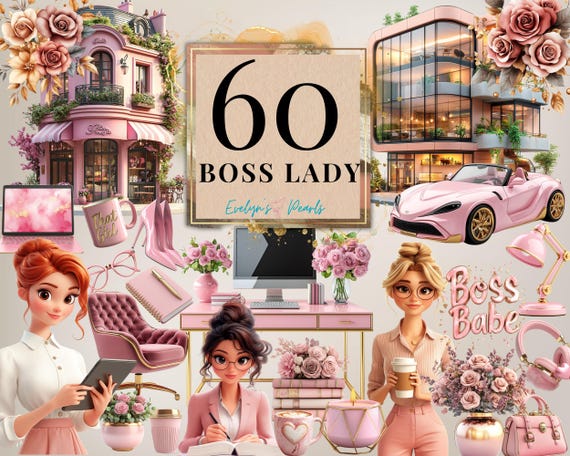 Boss Lady Clipart Office Girl PNG Rose Gold Planner Clipart Pink Planner PNG Journal Clipart Entrepreneur PNG Book | Commercial Use Clipart