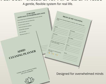 Planificador de limpieza para adultos con TDAH / Sistema de limpieza suave para el hogar / PDF imprimible y digital / Organización tranquila