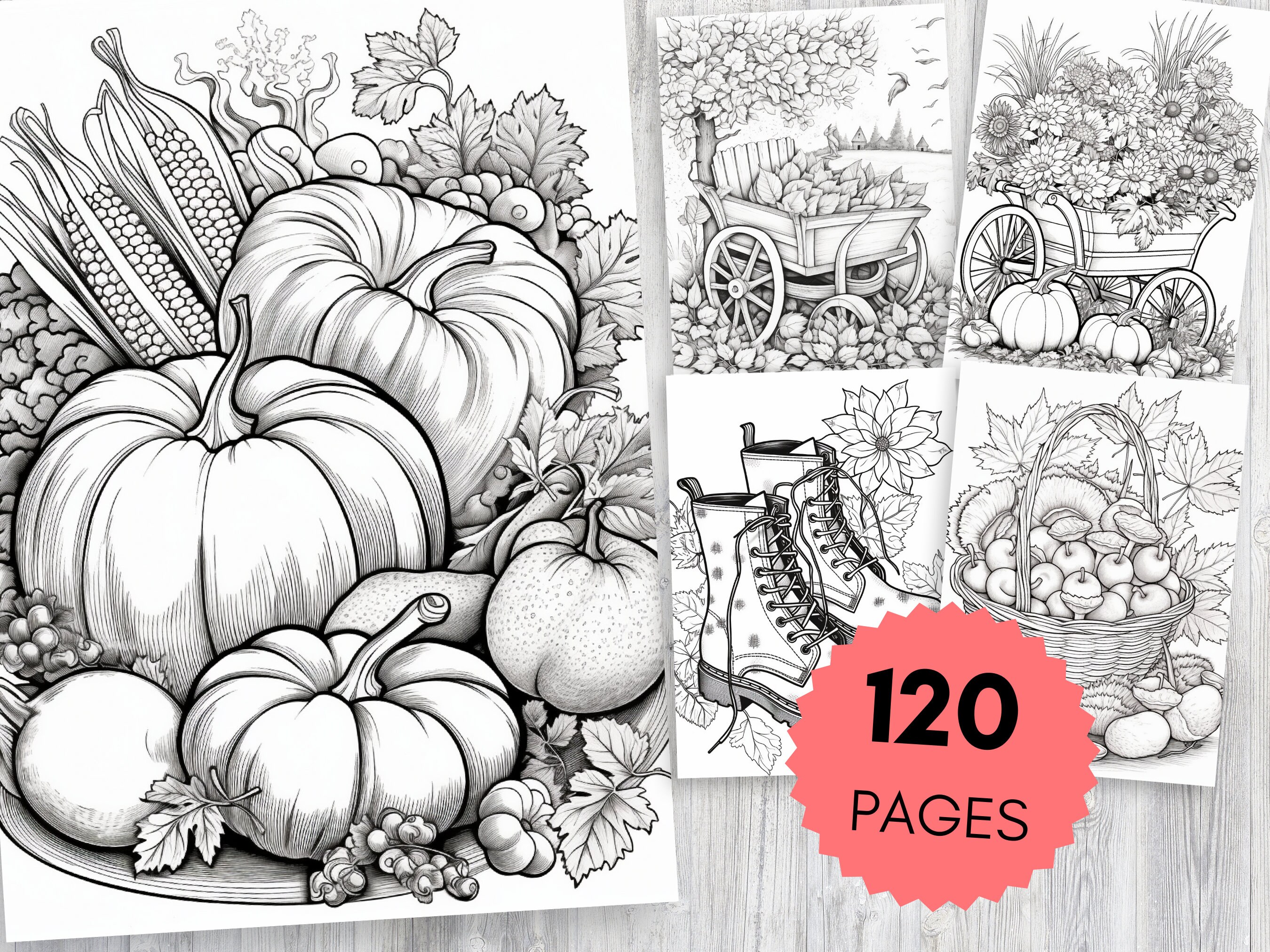 Autumn Coloring Pages Fall Coloring Stress Relief - Etsy