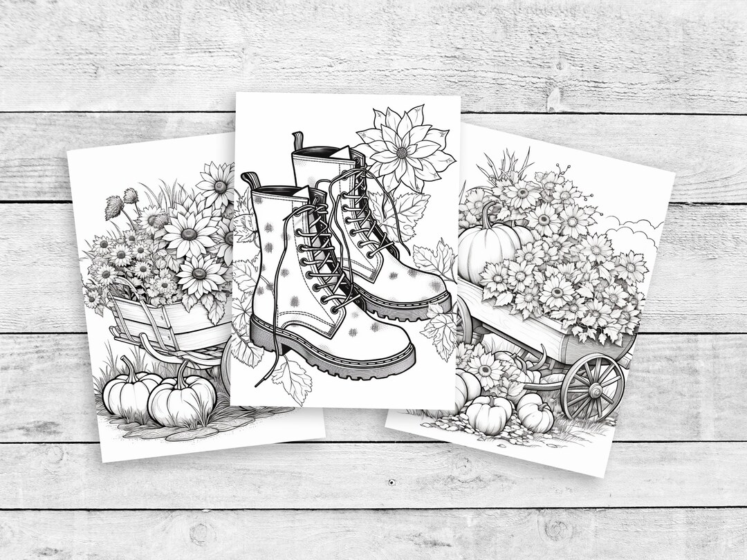 Autumn Coloring Pages Fall Coloring Stress Relief - Etsy