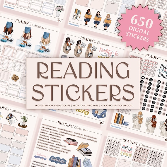 Digital Reading Stickers | Book Journal Stickers | Aesthetic Digital Stickers for Book Lovers & Reading Planners | GoodNotes Stickers