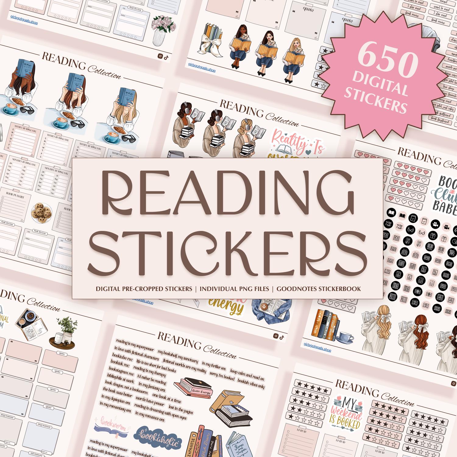 Digital Reading Stickers | Book Journal Stickers | Aesthetic Digital Stickers for Book Lovers & Reading Planners | GoodNotes Stickers