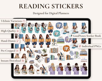 Hand-Drawn Reading Stickers: Book Journal PNGs for GoodNotes, iPad, Kindle Scribe & More (Digital Download)
