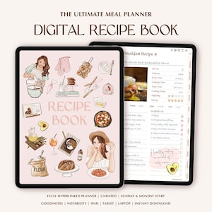 Digitales Rezeptbuch, Mahlzeitenplaner, Rezept Journal, Lebensmittelliste, Rezeptkarten, Kalorien Tracker, Ernährungsvorlage, GoodNotes
