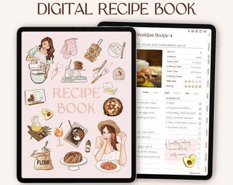 Digital Recipe Book, Digital Meal Planner, Recipe Journal, Grocery List, Recipe Cards, Calorie Tracker, Nutrition Template, GoodNotes