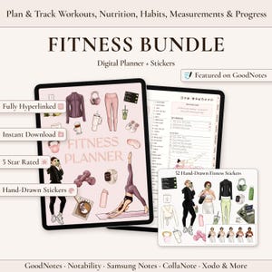 Digital Fitness Bundle: Workout Planner, Meals, Weight Loss, Habit Tracker & Stickers for  iPad, Android