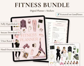 Digital Fitness Bundle: Workout Planner, Meals, Weight Loss, Habit Tracker & Stickers for  iPad, Android