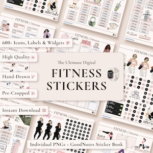 Digital Fitness Stickers: Workout Planner, Health & Wellness (GoodNotes StickerBook + Individual PNGs)