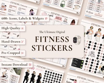 Digital Fitness Stickers: Workout Planner, Health & Wellness (GoodNotes StickerBook + Individual PNGs)