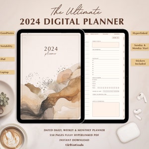 2024 Digital Planner, GoodNotes Planner, Daily Planner, Weekly Planner, Monthly Planner, iPad Planner, Notability Planner, Dated Planner