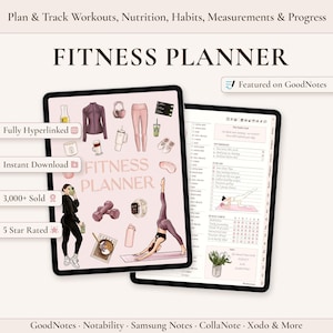 Digital Fitness Planner: Workouts, Meals, Weight Loss Journal & Habit Tracker for Goodnotes and iPad