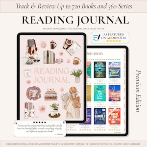 Digital Reading Journal, Book Log, Review Tracker & Bookshelf for iPad, Android, Kindle Scribe, Surface Pro, GoodNotes, Notability and More