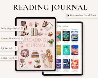 Digital Reading Journal, Book Log, Review Tracker & Bookshelf for GoodNotes, iPad, Android, Kindle Scribe