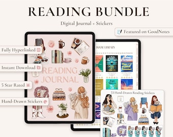 Digital Reading Journal Bundle, Book Log, Review Tracker & Bookshelf for GoodNotes, iPad, Kindle Scribe