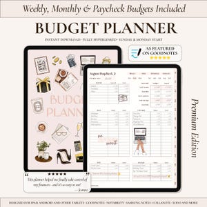 Digitale budgetplanner, Expense & Income Tracker, wekelijkse, maandelijkse en salarisbegrotingen voor iPad, Android, GoodNotes, Notability en meer