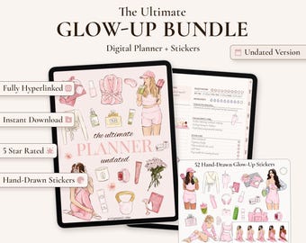 Undated All-in-One Digital Glow-up Bundle with Stickers for GoodNotes and iPad