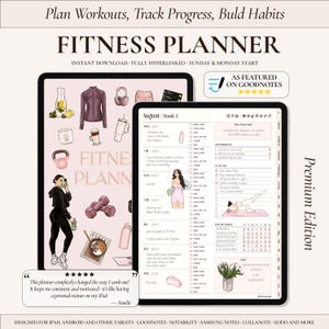Digital Fitness Planner, Weight Loss Journal, Workout, Health & Meal Tracker for iPad, Android, Surface Pro, GoodNotes, Notability and More