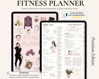 Digitaler Fitness Planer, Abnehm-Tagebuch, Workout, Gesundheit & Mahlzeiten-Tracker für iPad, Android Surface Pro, GoodNotes, Notability und mehr