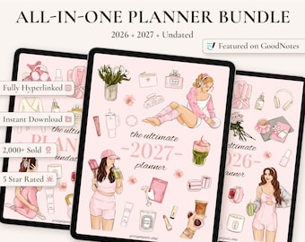 2026 + 2027 + Undated Digital Planner Bundle: Daily, Weekly, Monthly, Goal Setting, Habit Tracker & More