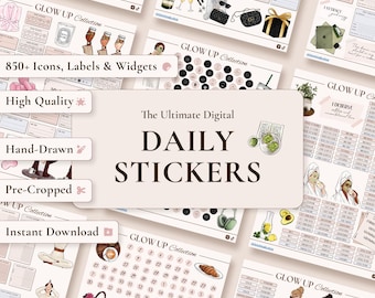 Glow Up Digital Stickers: Self-Care & Goal Setting - GoodNotes, iPad (Individual PNGs + GoodNotes StickerBook)