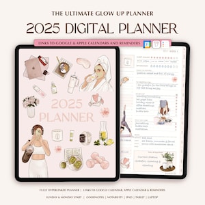 Glow Up Planner 2025, Planner digitale per la cura di sé, Planner giornaliero, settimanale e mensile, Notability Planner, GoodNotes Planner, iPad, Android