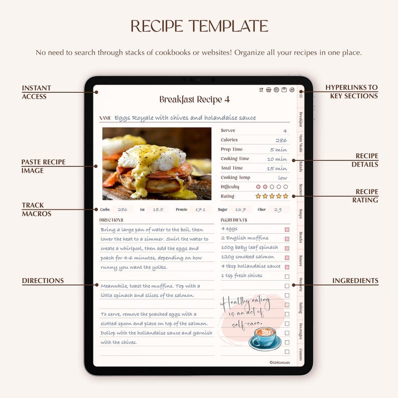 Digitales Rezeptbuch: Meal Planner & Calorie Tracker (GoodNotes, iPad, Android und Mehr) Bild 3