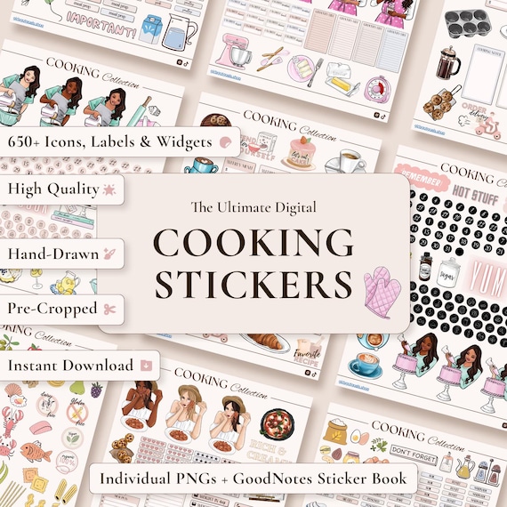Digital Recipe Stickers: 650+ Food, Meal Prep & Cooking Planner Stickers (GoodNotes StickerBook + Individual PNGs)