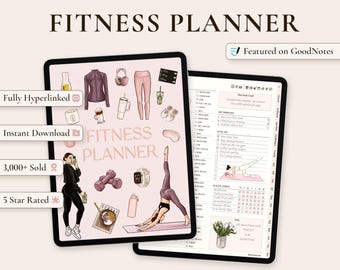 Digital Fitness Planner: Workouts, Meals, Weight Loss Journal & Habit Tracker for Goodnotes and iPad