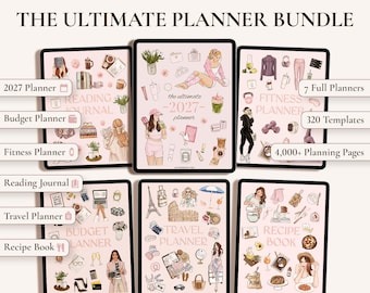 2027 + Undated All-in-One Digital Planner Bundle: Fitness, Reading, Travel, Budget, Recipe (GoodNotes, iPad, Android)