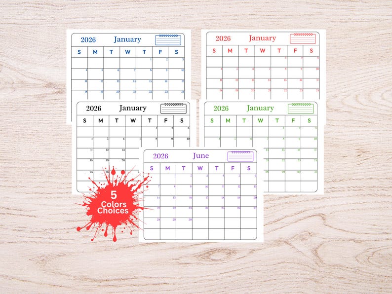 2026 Printable Monthly Calendars in a Variety of Colors, Minimalist ...