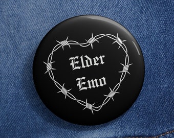 Elder Emo Button Badge, Pin Back Button Badge, Emo Pin, Emo Gift, Emo Accessories, Elder Emo, Scene, Alternative, Barbed Wire Love Heart