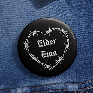 Elder Emo Button Badge, Pin Back Button Badge, Emo Pin, Emo Gift, Emo Accessories, Elder Emo, Scene, Alternative, Barbed Wire Love Heart