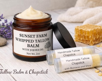 Whipped Tallow Balm & Lip Balm Set – Grass Fed, Natural Moisturizer