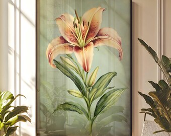 Stampa floreale di giglio vintage: arte murale botanica (download digitale)