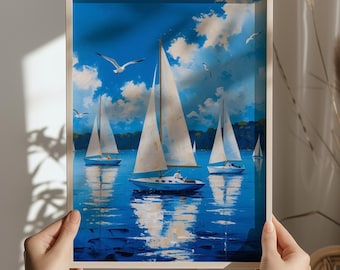 Impression de voiliers nautiques : art mural maison de plage côtière (téléchargement numérique)