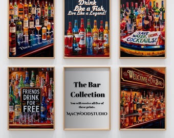 Bar Art Prints: Vibrant Home Pub Decor (Set of 5) (Digital Download)