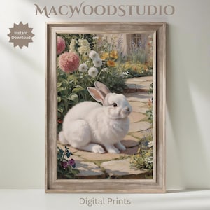 Rabbit Garden Art Print: Floral Bunny Home Decor (Digital Download)