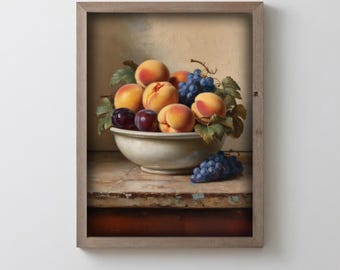 Vintage fruitstillevenprint: rustieke keukenmuurkunst (digitale download)