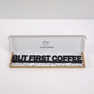 Gift packaged door topper ready to give as a housewarming gift, coffee lover gift or thoughtful present for a home barista.