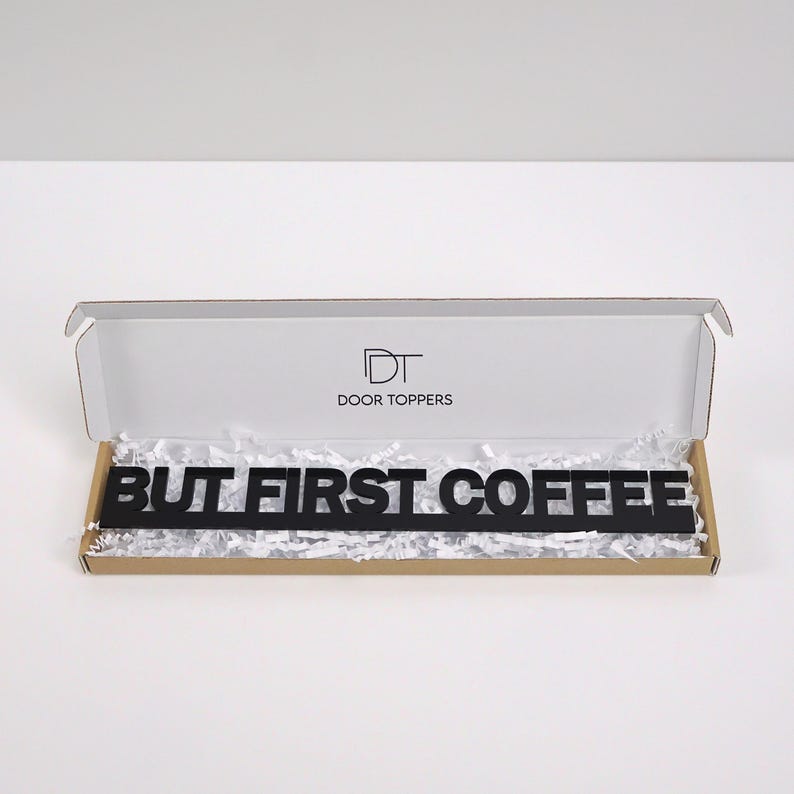 Gift packaged door topper ready to give as a housewarming gift, coffee lover gift or thoughtful present for a home barista.