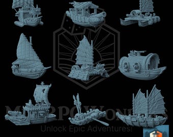 Fantasy War Machines Sea (see sizes in description) by Double Edge Miniatures | Boats | Ships | Aquatic | Wargamming | RPG Vehicles