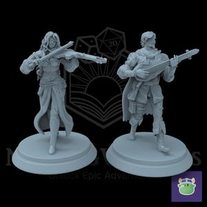 Bardos humanos de Tenda Orc Studio / Bardo humano femenino / Bardo humano masculino / Bardos clásicos / Violinista / Dulcimer / 37 mm