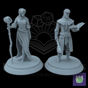 Human Sorcerers by Tenda Orc Studio | Female Human Sorcerer | Male Human Sorcerer | Classic Sorcerers | Sorcerers with staffs | BIPOC | 37mm