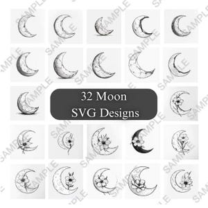 32 Moon SVG Bundle, Floral Moon svg, Mystic Celestial Svg, Moon and Stars SVG, Crescent Moon Svg, Flower svg,