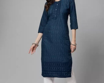 Exclusive Hand Embroidery Chikankari Work Viscose Rayon Kurti for Women and Girls, Chikankari Kurta, Kurti Kurta Set, Free Shipping