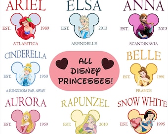 All Disney Princesses Est Bundle, 350DPI High Resolution Disney Princesses PNG Bundle, Ready to Press