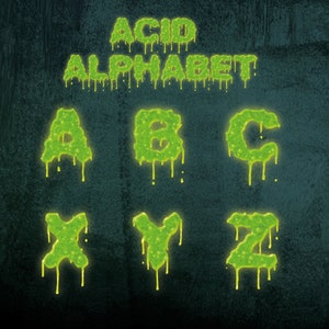 Acid Melted Font Alphabet: Custom Letters, Numbers, Symbols (PNG)