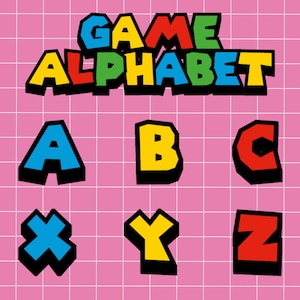Super Mario Alphabet Clipart: Colorful Game Letters (PNG Files)